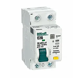 Дифференциальный автомат DEKraft 16053DEK ДИФ-103 АВДТ 1P+N 20A 30мА тип АС х-ка С