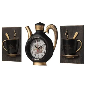Часы настенные Рубин 2622+2-005 чайник черный с медью с чашками 26.5*53*6 см