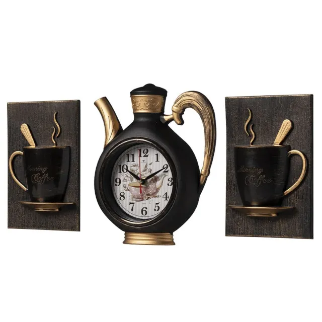 Часы настенные Рубин 2622+2-005 чайник черный с медью с чашками 26.5*53*6 см