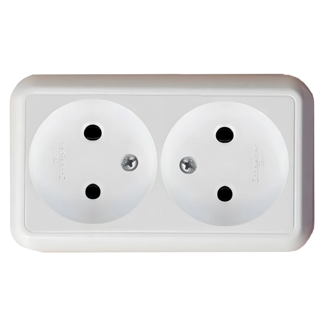 Розетка Schneider Electric Хит RA16-237I-B двойная без заземления белый Розетка Schneider Electric Хит RA16-237I-B двойная без заземления белый