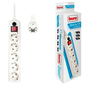 Удлинитель Buro 992295 с сетевым фильтром 5*5 м с заземлением белый