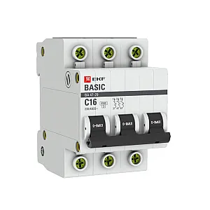 Автоматический выключатель EKF Basic mcb4729-3-16C 3Р 16А (C) 4.5кА