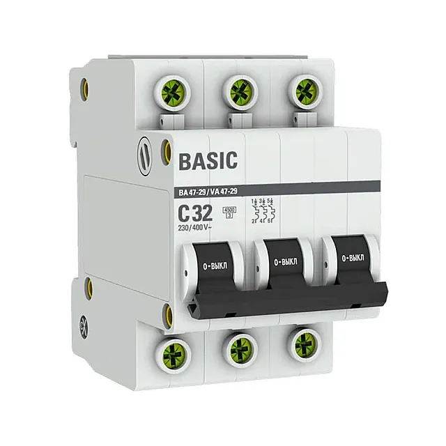 Автоматический выключатель EKF Basic mcb4729-3-32C ВА47-29 3P 32А 4.5кА х-ка С