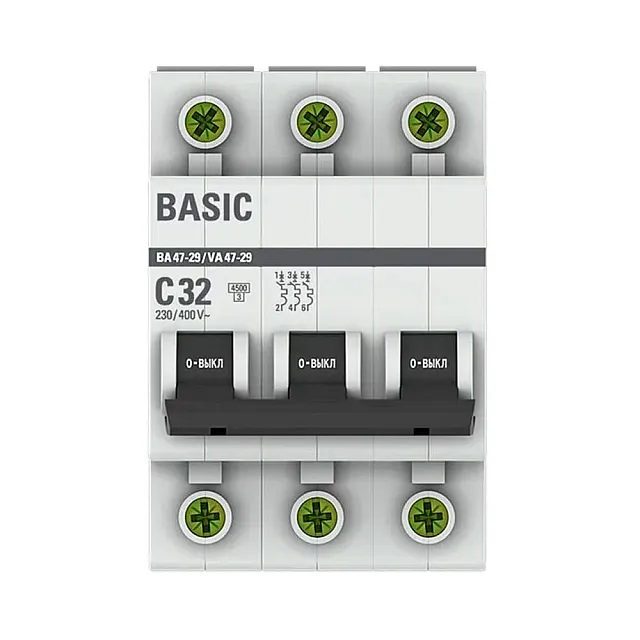 Автоматический выключатель EKF Basic mcb4729-3-32C ВА47-29 3P 32А 4.5кА х-ка С