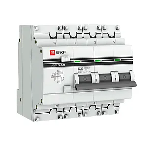 Автоматический выключатель дифференциального тока EKF PROxima АД-32 DA32-32-30-4P-PRO 3P+N 32А 30мА тип АС х-ка C 4.5кА