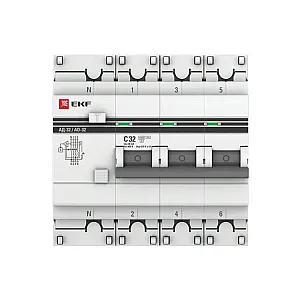 Автоматический выключатель дифференциального тока EKF PROxima АД-32 DA32-32-30-4P-PRO 3P+N 32А 30мА тип АС х-ка C 4.5кА