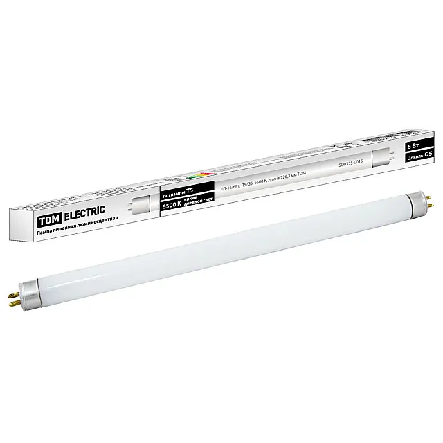 Лампа люминесцентная TDM Electric SQ0355-0016 ЛЛ-16/6 Вт T5/G5 6500 К линейная двухцокольная 226.3 мм