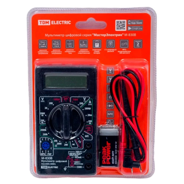 Мультиметр TDM Electric МастерЭлектрик М-830В SQ1005-0001 цифровой Мультиметр TDM Electric МастерЭлектрик М-830В SQ1005-0001 цифровой