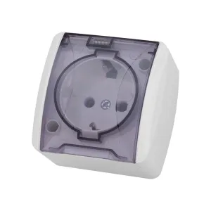 Розетка TDM Electric Селигер SQ1818-0007 2П+3 открытой установки IP54 16А с прозрачной крышкой белая