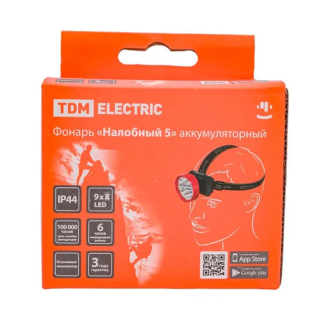 Фонарь TDM Electric Налобный 5 SQ0350-0044 аккумуляторный 9 светодиодов