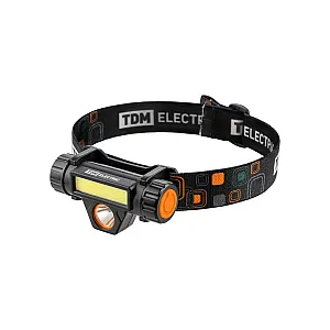 Фонарь налобный TDM Electric SQ0350-0070 5Вт cree+3Вт COB Li-ion 3.7В 18650 120лм USB
