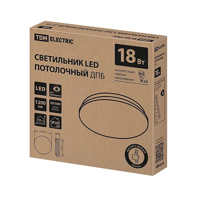 Светильник потолочный TDM Electric Классика ДПБ 01 SQ0329-9008 LED 18Вт 6000К