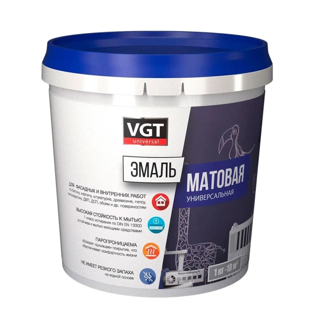 Эмаль VGT ВД-АК-1179 универсальная база А супербелая матовая 1.5 кг