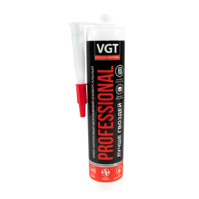 Клей VGT Professional акриловый монтажный универсальный белый 0.35 кг Клей VGT Professional акриловый монтажный универсальный белый 0.35 кг