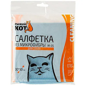 Салфетка для стекла Рыжий Кот M-05 310211 из микрофибры 30*30 см голубой