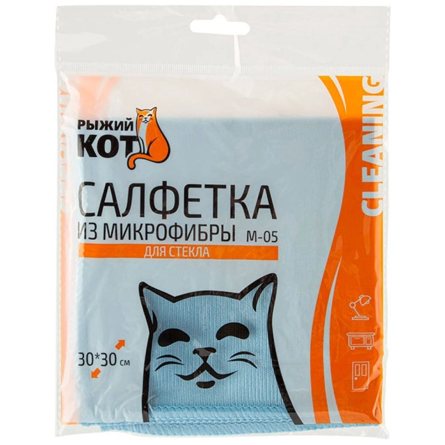 Салфетка для стекла Рыжий Кот M-05 310211 из микрофибры 30*30 см голубой Салфетка для стекла Рыжий Кот M-05 310211 из микрофибры 30*30 см голубой