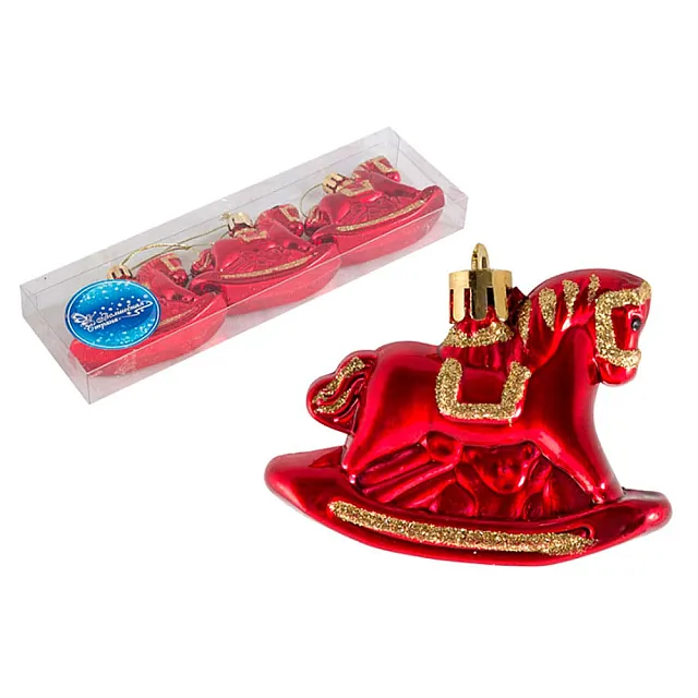 Набор елочных украшений Волшебная страна Лошадки 007460 8 см красный 3 шт