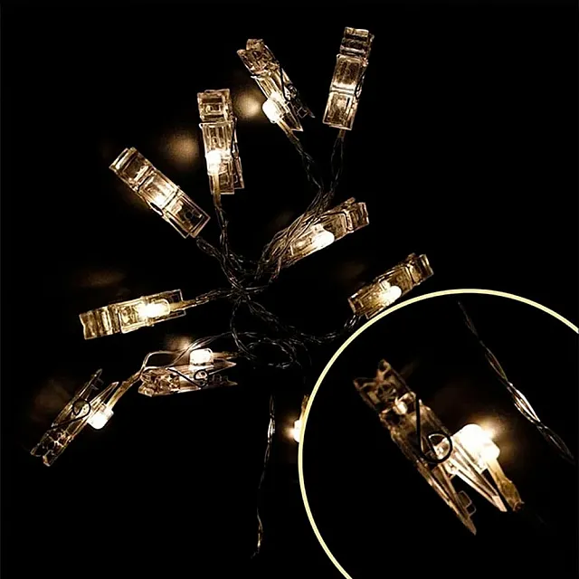 Гирлянда светодиодная Волшебная страна Прищепки 007856 10LED 5.5*1.5 см 2*АА 1.7 м белый теплый