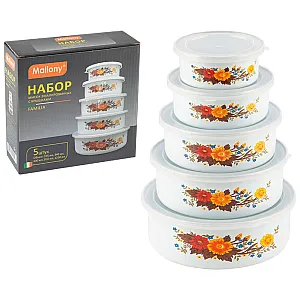 Набор мисок Mallony Familia 008764 с крышками белые с дизайном 5 шт