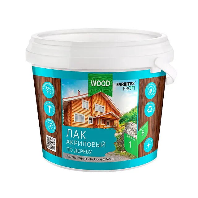 Лак Farbitex Profi Wood акриловый универсальный по дереву 0.9 л
