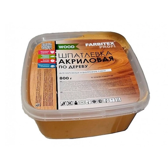Шпатлевка акриловая Farbitex Profi Wood по дереву сосна 0.8 кг Шпатлевка акриловая Farbitex Profi Wood по дереву сосна 0.8 кг