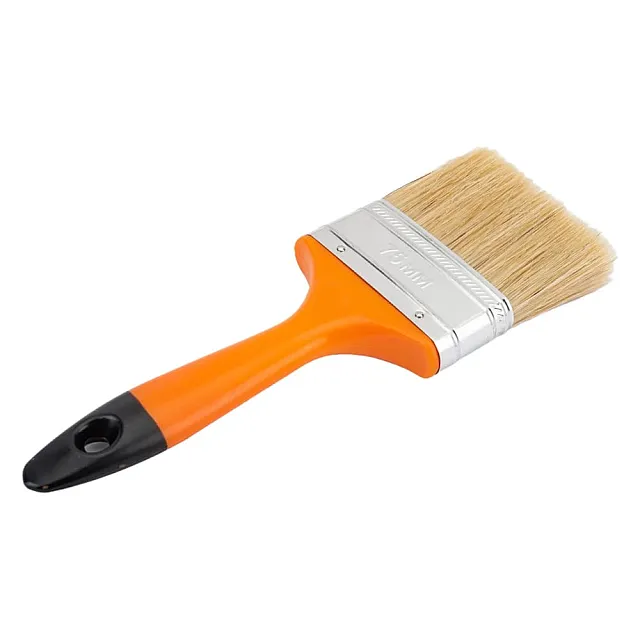 Кисть плоская 75мм натуральная щетина пластиковая.ручка  Петрович