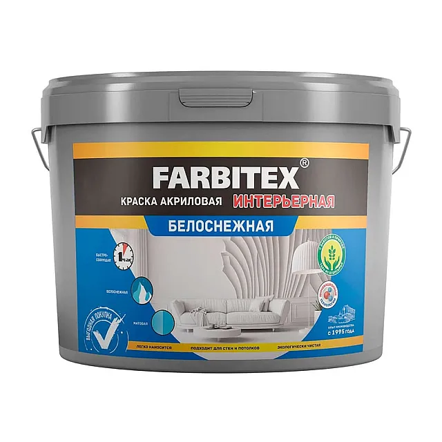 Краска Farbitex акриловая интерьерная белоснежная 25 кг