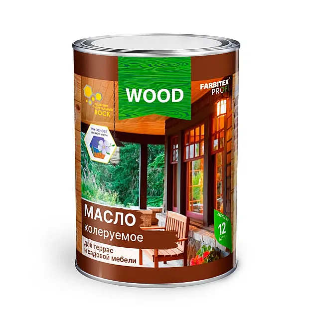 Масло колеруемое Farbitex Profi Wood для террас и садовой мебели орех 0.75 л