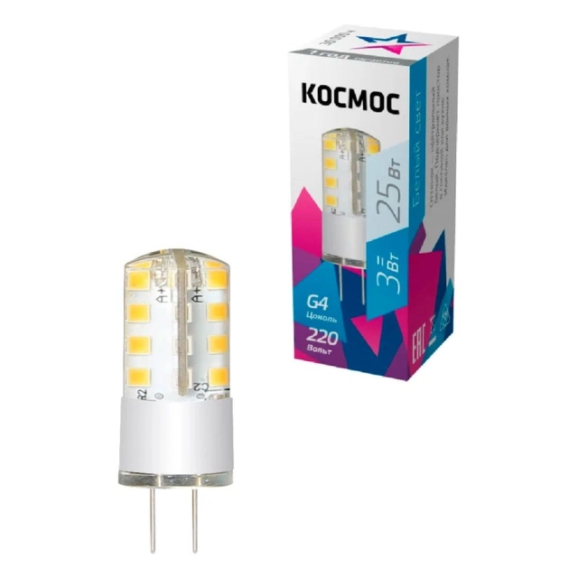 Лампа светодиодная Космос LksmLED3wJCG4220v45 3Вт 220В G4 4500К Лампа светодиодная Космос LksmLED3wJCG4220v45 3Вт 220В G4 4500К