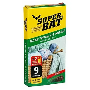 Пластины от моли Super Bat с запахом хвои 9 пластин + 2 крючка