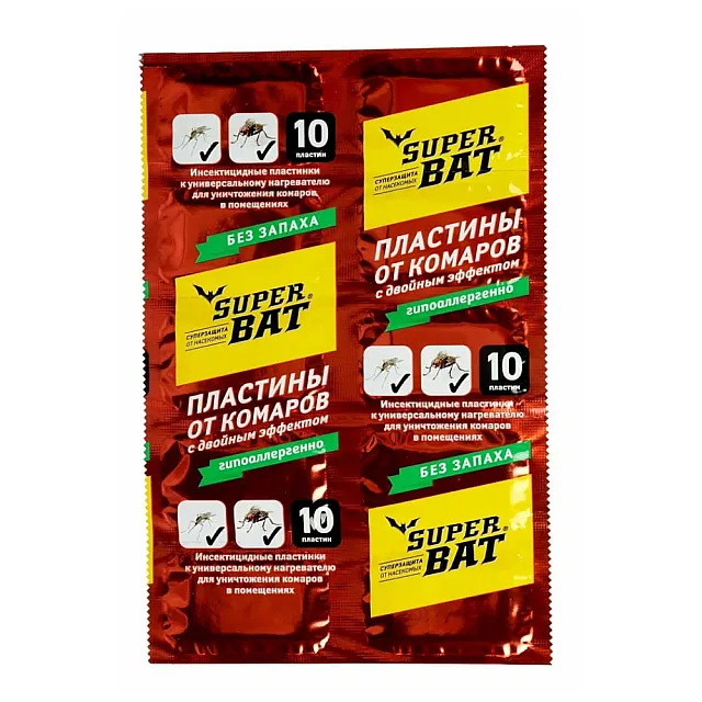 Пластины Super Bat от мух и комаров двойного действия красные