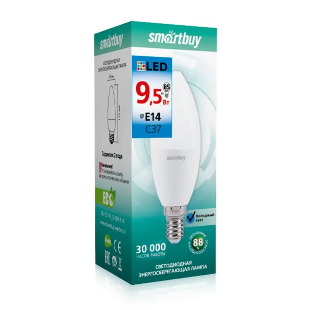 Лампа светодиодная SmartBuy SBL-C37-9_5-60K-E14 С37-9.5W 6000 Е14