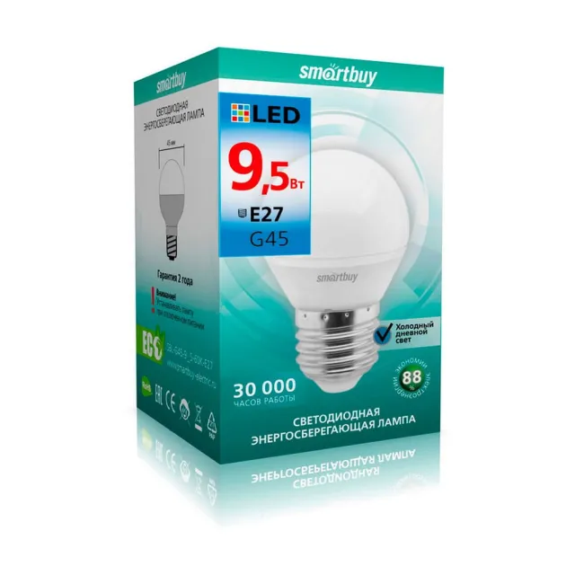 Лампа светодиодная SmartBuy SBL-G45-9_5-60K-E27 G45-9.5W 6000 Е27