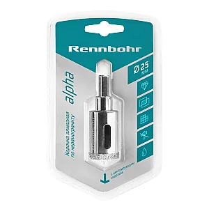 Коронка алмазная по керамограниту и керамике Rennbohr с центрирующим сверлом 25 мм