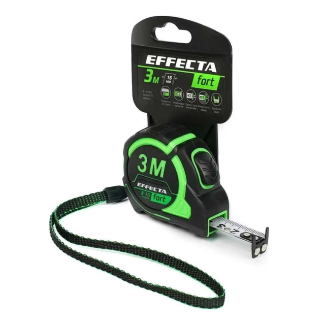 Рулетка Effecta Fort 16 мм*3 м магнитная двухсторонняя шкала Рулетка Effecta Fort 16 мм*3 м магнитная двухсторонняя шкала