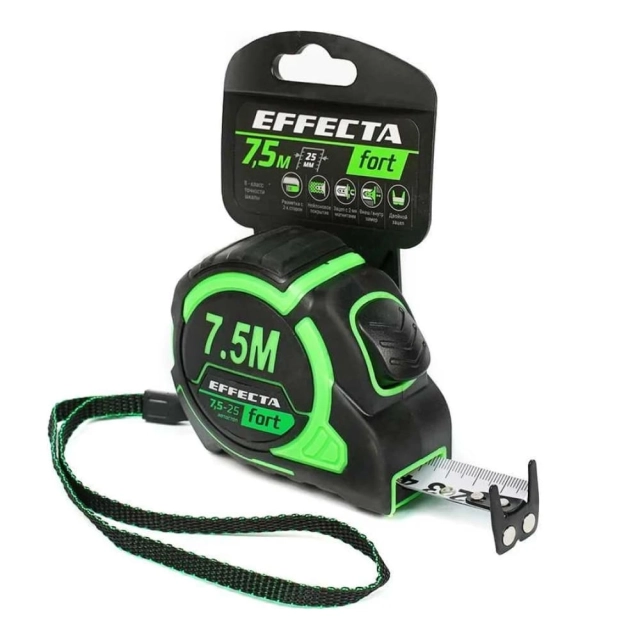 Рулетка Effecta Fort 25 мм*7.5 м магнитная двухсторонняя шкала Рулетка Effecta Fort 25 мм*7.5 м магнитная двухсторонняя шкала