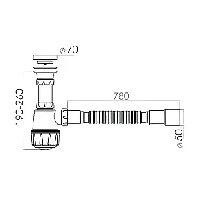 Сифон для кухни AV Engineering AVE129760 с прикручивающимся выпуском 70 мм с гибкой трубой 1 1/2 - 40/50 мм