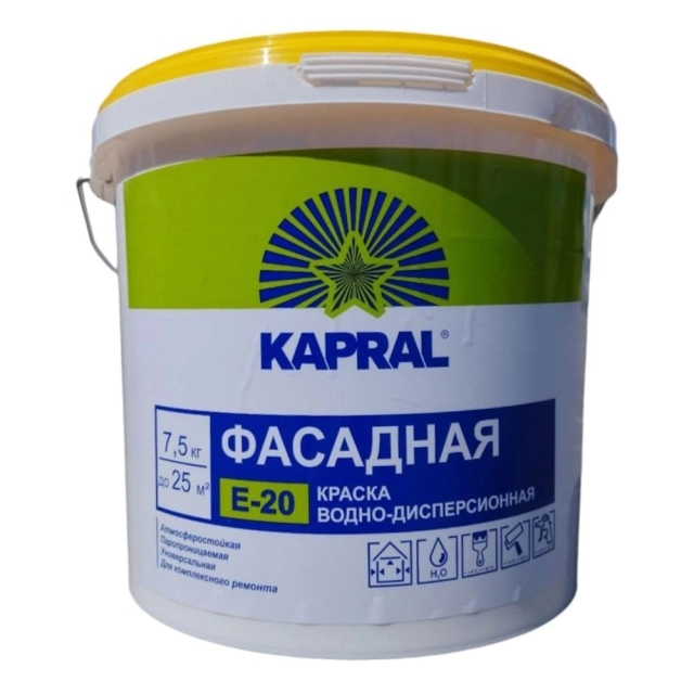 Краска Kapral Е-20 фасадная белая 7.5 кг Краска Kapral Е-20 фасадная белая 7.5 кг