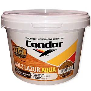 Лак защитно-декоративный Condor Holz Lazur Aqua дуб 2.5 кг