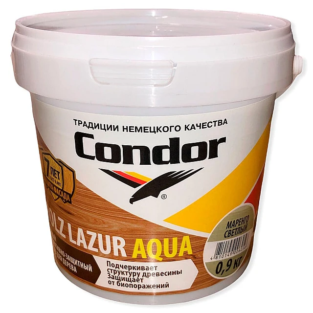 Лак защитно-декоративный Condor Holz Lazur Aqua маренго светлый 0.9 кг Лак защитно-декоративный Condor Holz Lazur Aqua маренго светлый 0.9 кг