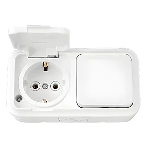 Блок Bylectrica Пралеска Аква В-РЦ-657 выключатель 1 клавиша + розетка с заземлением брызгозащищенная белая