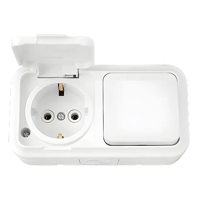 Блок Bylectrica Пралеска Аква В-РЦ-657 выключатель 1 клавиша + розетка с заземлением брызгозащищенная белая