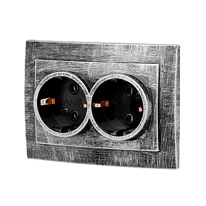 Розетка Юпитер Стандарт JP7424-03 2 места с заземлением серебро