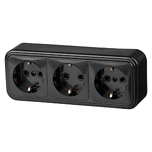 Розетка Юпитер Стандарт JP7412-10 3 места с заземлением черная