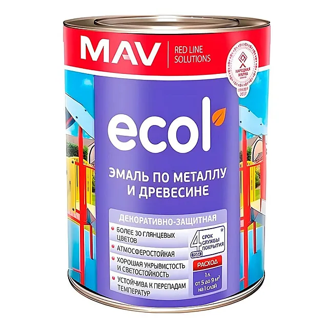 Эмаль MAV Ecol ПФ-115 по металлу и древесине красная глянцевая 1 л