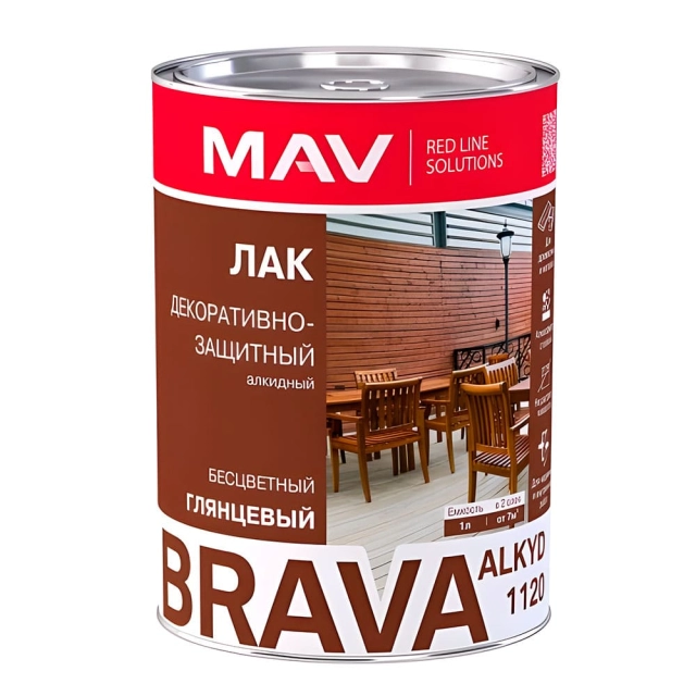 Лак MAV Brava Alkyd 1120 декоративно-защитный глянцевый 1 л Лак MAV Brava Alkyd 1120 декоративно-защитный глянцевый 1 л