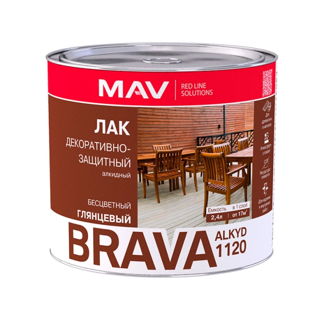 Лак MAV Brava Alkyd 1120 декоративно-защитный глянцевый 2.4 л Лак MAV Brava Alkyd 1120 декоративно-защитный глянцевый 2.4 л