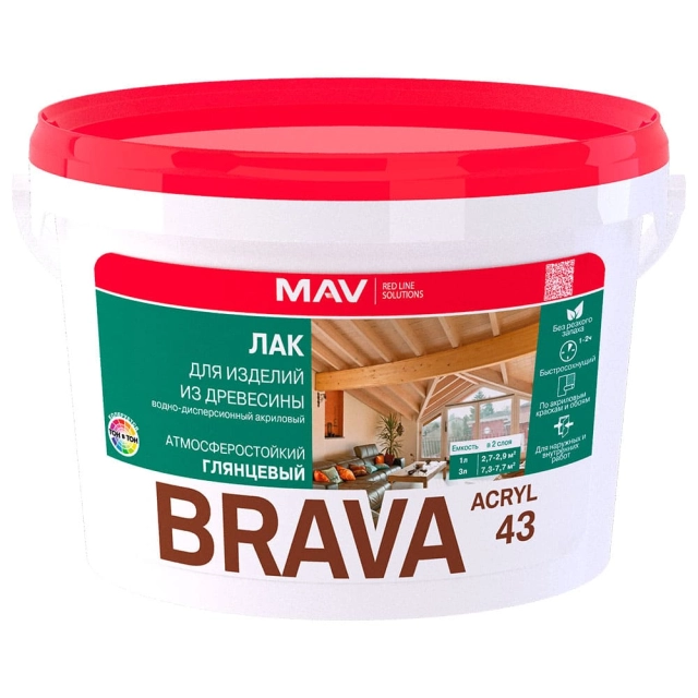 Лак MAV Brava Acryl 43 для изделий из древесины глянцевый 3 л Лак MAV Brava Acryl 43 для изделий из древесины глянцевый 3 л