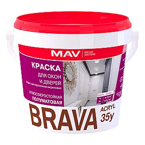 Краска MAV Brava Acryl 35у для окон и дверей белая полуматовая 3 л