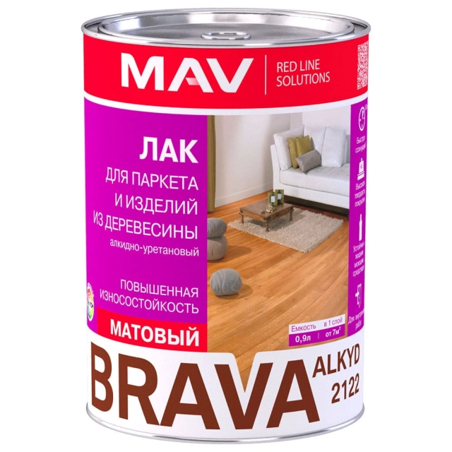 Лак MAV Brava Alkyd 2122 для паркета и изделий из древесины бесцветный матовый 1 л Лак MAV Brava Alkyd 2122 для паркета и изделий из древесины бесцветный матовый 1 л